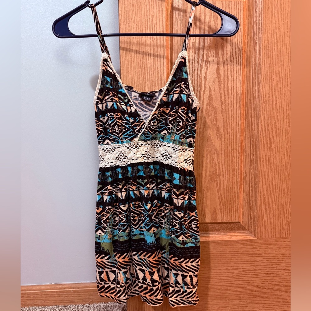 Rue21 Black Tank Top with Teal & Orange Geometric Print